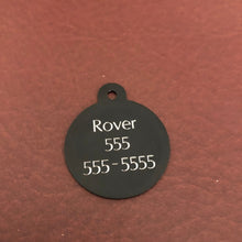 Load image into Gallery viewer, Squirrel Lover, Large Circle Tag, Black Personalized Aluminum Tag