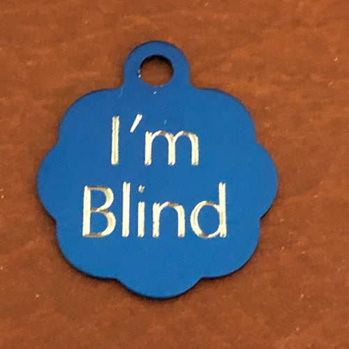 I'm Blind Small Blue Rosette Aluminum Tag Personalized Diamond Engraved