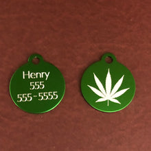 Load image into Gallery viewer, Marijuana Leaf Small Green Circle Aluminum Tag
