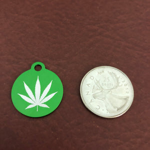 Marijuana Leaf Small Green Circle Aluminum Tag