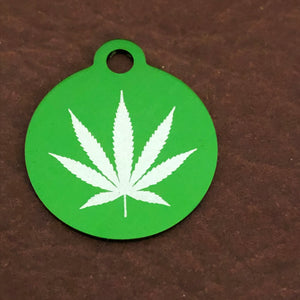 Marijuana Leaf Small Green Circle Aluminum Tag
