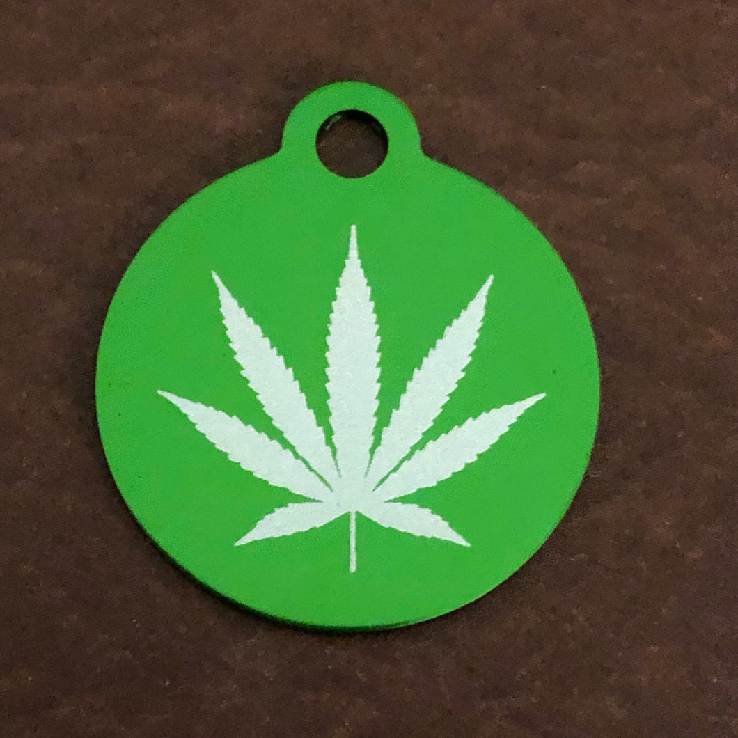 Marijuana Leaf Small Green Circle Aluminum Tag