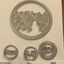 Load image into Gallery viewer, Word Circles #2 Sizzix Thinlits 6 Dies By Stephanie Barnard 661578 Thinking of You, Hello, Love and Thanks
