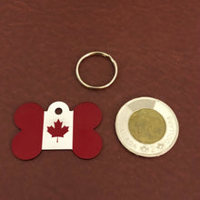 Load image into Gallery viewer, Maple Leaf Canadian Flag Large Red Bone Dog Tag Personalized Aluminum Tag