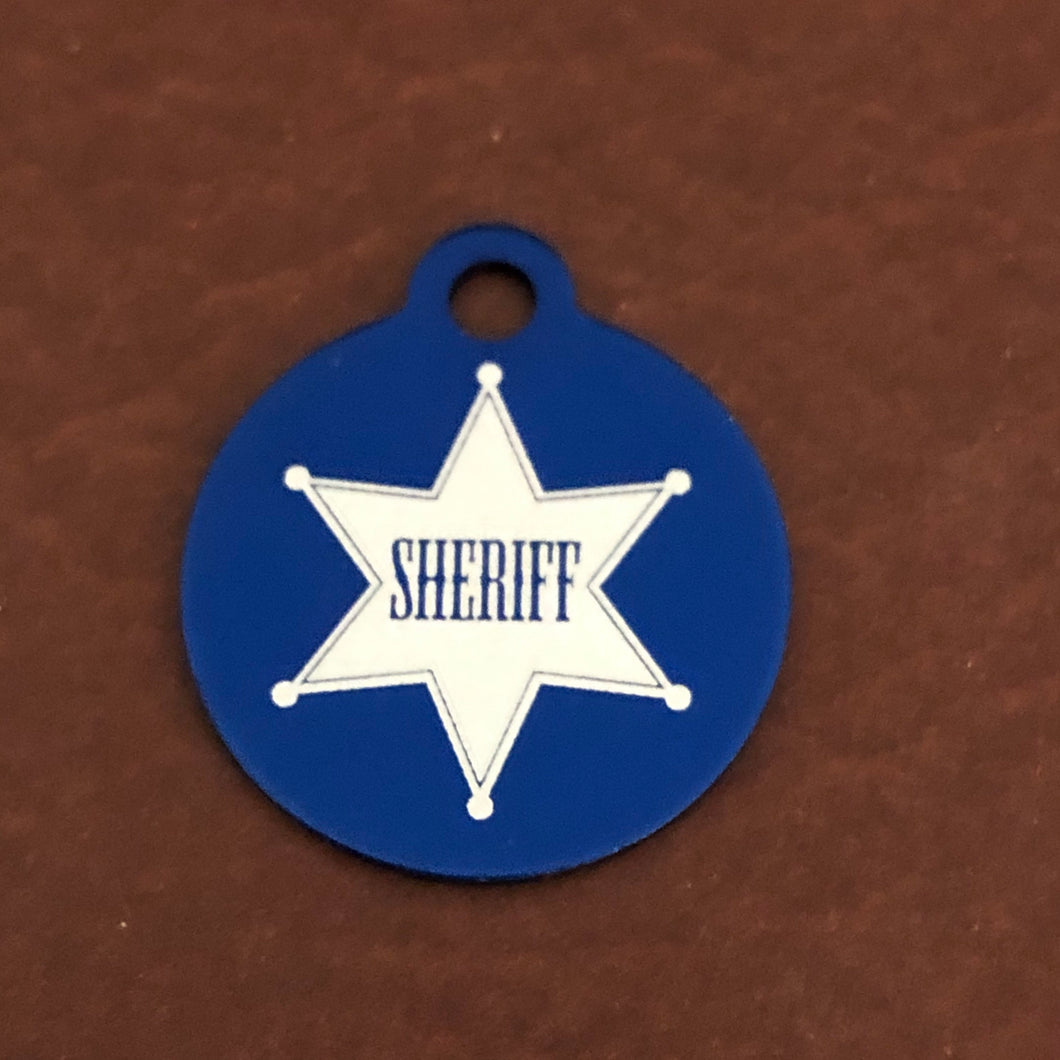 Sheriff Badge Small Blue Circle Aluminum Tag Personalized Diamond Engraved Cat ID Dog ID Cat tag Dog Tag Pet Tags Id Tags SBSBC