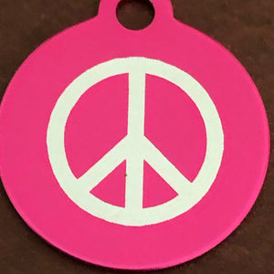 Peace Sign Small Circle Pink Aluminum Tag