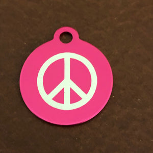 Peace Sign Small Circle Pink Aluminum Tag