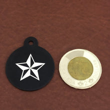 Load image into Gallery viewer, Nautical Star Large Circle Tag Black Personalized Aluminum Tag