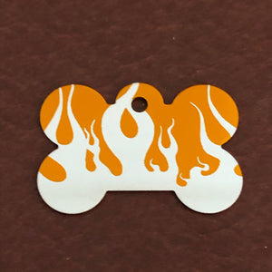 Punk Print Flames Design Large Orange Bone Personalized Aluminum Tag