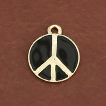 Load image into Gallery viewer, Black Peace Sign Small Pewter Circle Tag Personalized Diamond Engraved