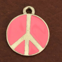 Load image into Gallery viewer, Pink Peace Sign Small Pewter Circle Tag