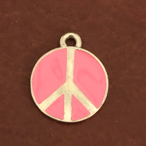 Pink Peace Sign Small Pewter Circle Tag