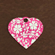 Load image into Gallery viewer, Ornate Floral Print Small Pink Heart Aluminum Tag
