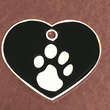Load image into Gallery viewer, Paw Tag, Large Black Heart Silver Plated Brass Tag, Pawsh Tag, PTLBKHS