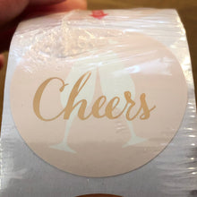Load image into Gallery viewer, Pink &amp; Gold Cheers Foil Stickers - 1 Roll of 100