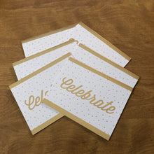Load image into Gallery viewer, Celebrate Gold Foil Blank Cards and Envelopes 6 Pack