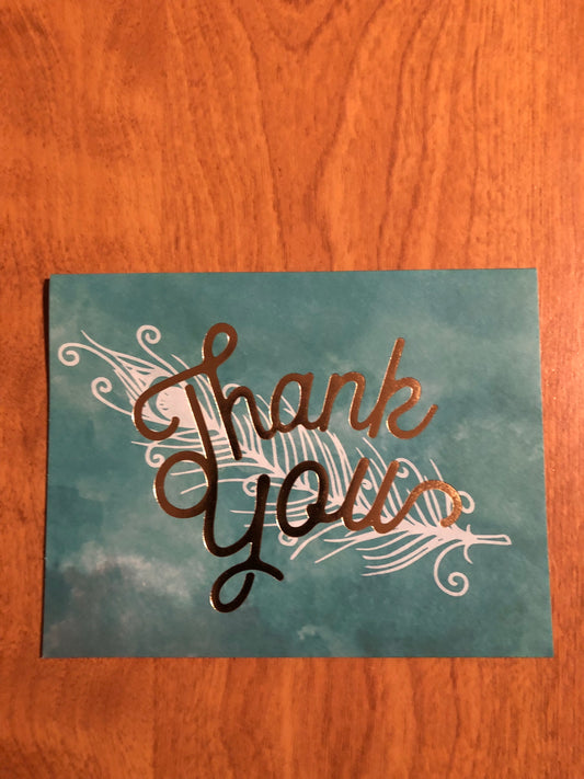 Thank You Feather Blank Cards and Envelopes 6 Pack